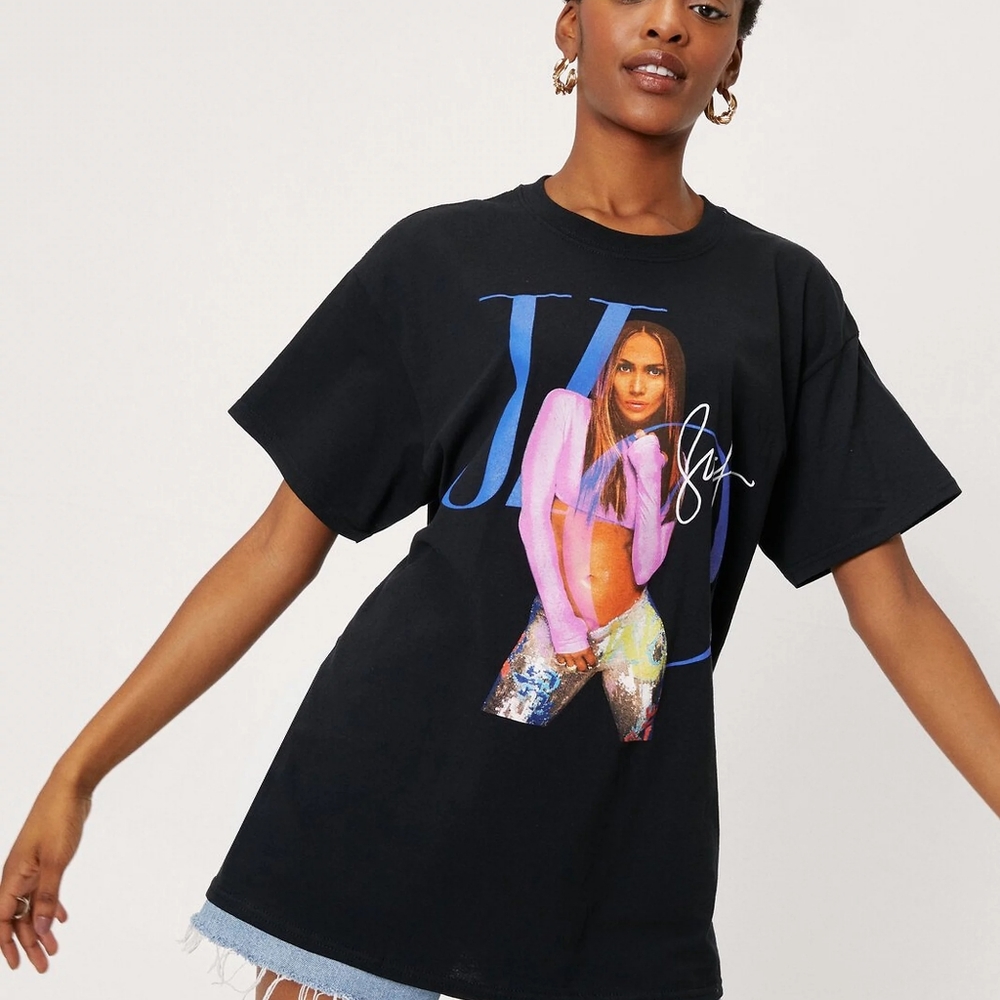 Jennifer Lopez J Lo Graphic Band Tee Shirt